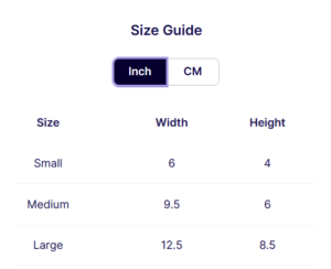 pouch size guide in inch